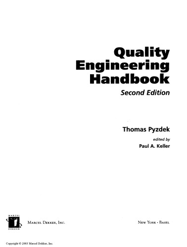 Quality Engineering Handbook (Quality and Reliability)