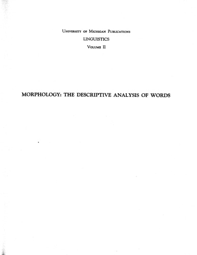 Morphology: The Descriptive Analysis of Words