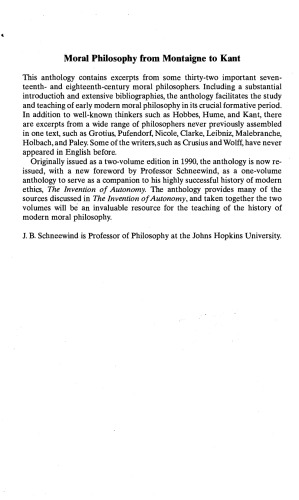 Moral Philosophy from Montaigne to Kant