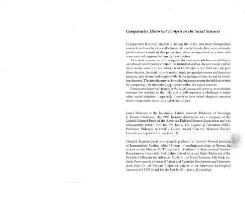 Comparative Historical Analysis in the Social Sciences