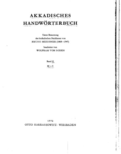 Akkadisches Handwörterbuch. Band II. M - S