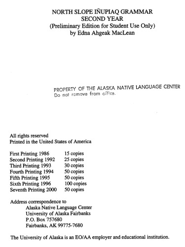 North Slope Iñupiaq Grammar - Second Year