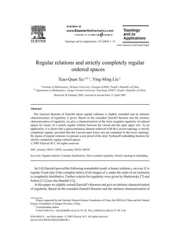 Regular relations and strictly completely regular ordered spaces
