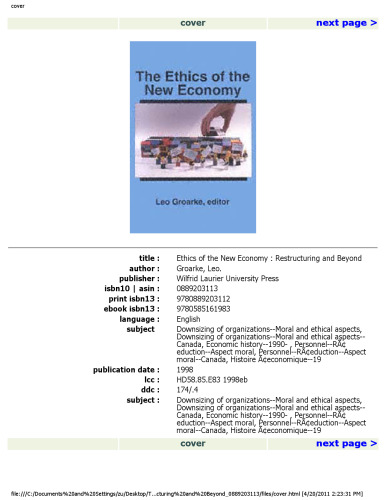 The Ethics of the New Economy: Restructuring and Beyond