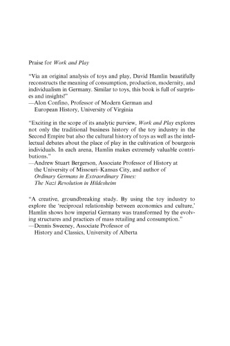Work and Play: The Production and Consumption of Toys in Germany, 1870-1914 (Social History, Popular Culture, and Politics in Germany)