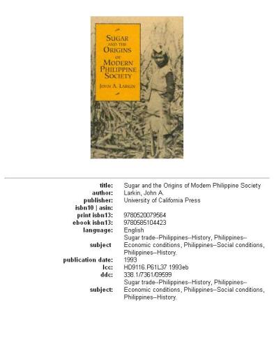 Sugar and the origins of modern Philippine society
