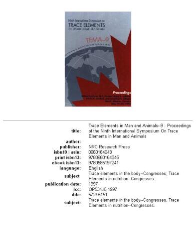 Trace elements in man and animals--9: proceedings of the Ninth International Symposium on Trace Elements on Man and Animals