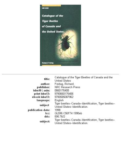 Catalogue of the tiger beetles of Canada and the United States