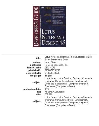 Lotus Notes and Domino 4.5: developer's guide