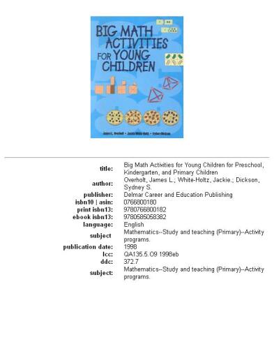 Big math activities for young children for preschool, kindergarten, and primary children