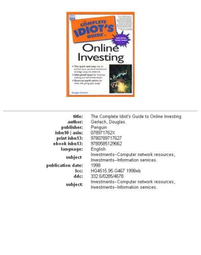 The complete idiot's guide to online investing