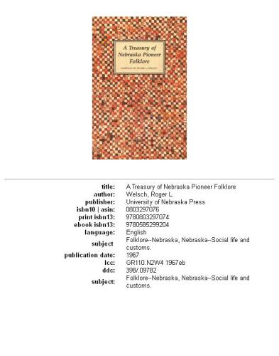 A Treasury of Nebraska Pioneer Folklore