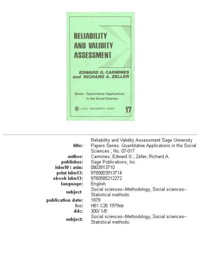 Reliability and validity assessment, Volume 17