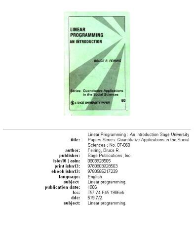 Linear programming: an introduction, Volume 60