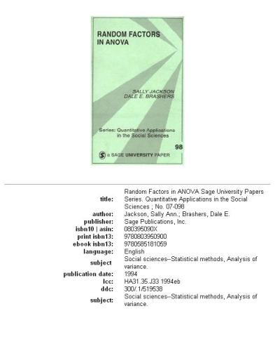 Sage university papers: Quantitative applications in the social sciences