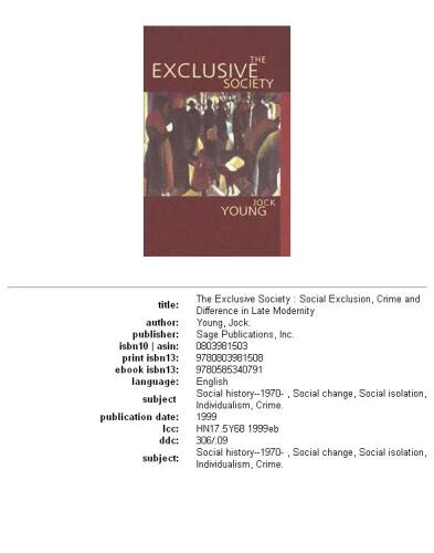 The exclusive society: social exclusion, crime and difference in late modernity