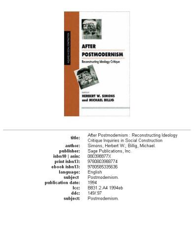 After postmodernism: reconstructing ideology critique
