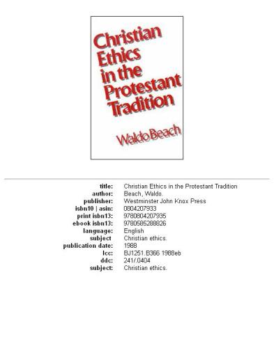 Christian ethics in the Protestant tradition