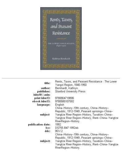 Rents, taxes, and peasant resistance: the lower Yangzi region, 1840-1950