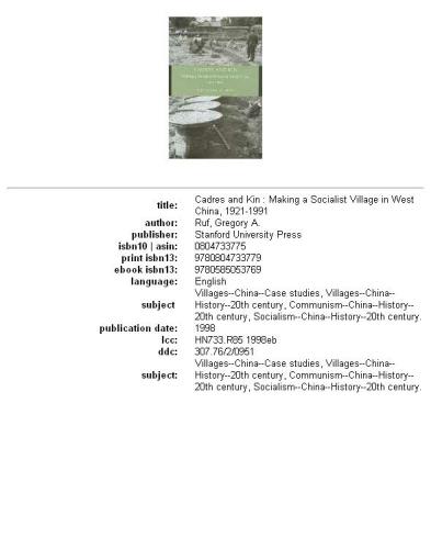 Cadres and kin: making a socialist village in West China, 1921-1991