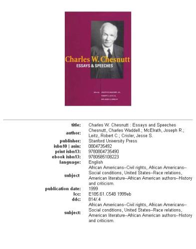 Charles W. Chesnutt: essays and speeches