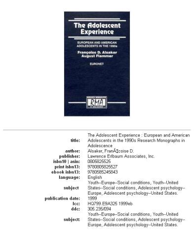 The adolescent experience: European and American adolescents in the 1990s