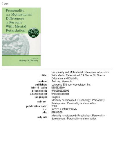 Personality and motivational differences in persons with mental retardation