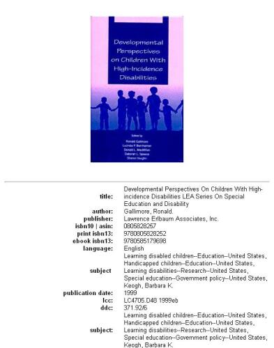 Developmental perspectives on children with high-incidence disabilities