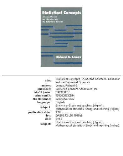 Statistical concepts: a second course for education and the behavioral sciences