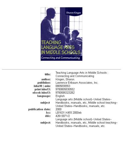 Teaching language arts in middle schools: connecting and communicating