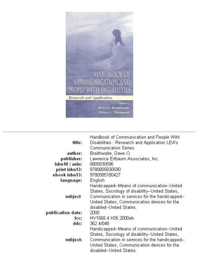 Handbook of communication and people with disabilities: research and application