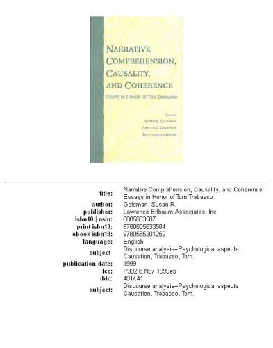 Narrative comprehension, causality, and coherence: essays in honor of Tom Trabasso