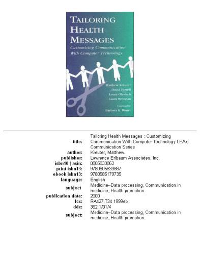 Tailoring health messages: customizing communication with computer technology