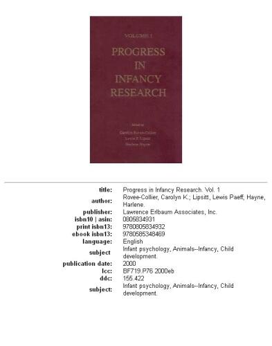 Progress in infancy research, Volume 1