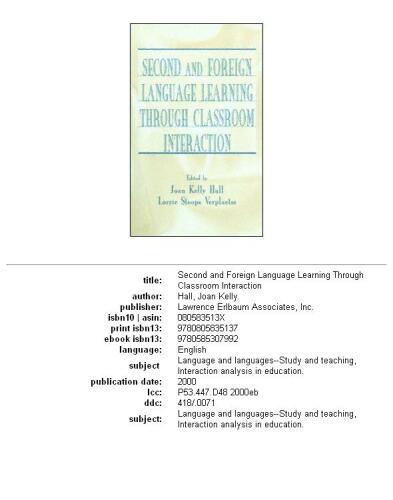 Second and foreign language learning through classroom interaction