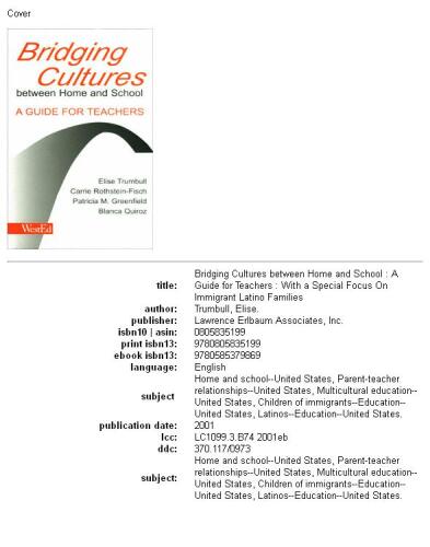 Bridging cultures between home and school: a guide for teachers : with a special focus on immigrant Latino families