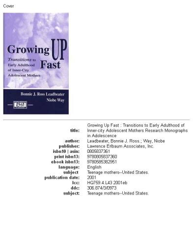 Growing up fast: transitions to early adulthood of inner-city adolescent mothers
