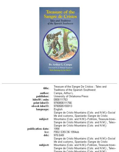 Treasure of the Sangre de Cristos: tales and traditions of the Spanish Southwest