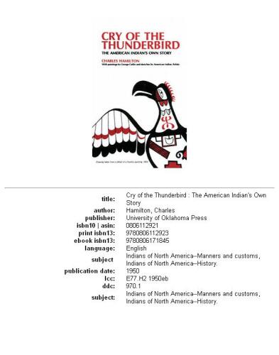 Cry of the Thunderbird: The American Indian's Own Story