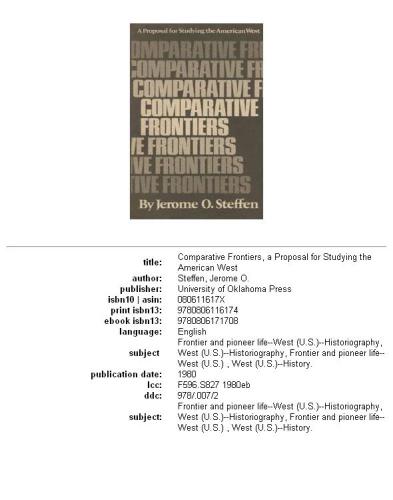 Comparative frontiers, a proposal for studying the American West