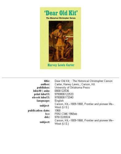 'Dear Old Kit'': The Historical Christopher Carson