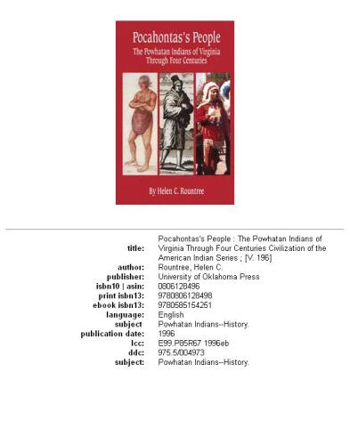 Pocahontas's people: the Powhatan Indians of Virginia through four centuries