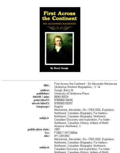 First across the continent: Sir Alexander Mackenzie