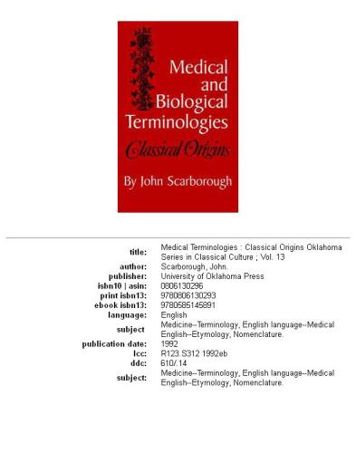 Medical and biological terminologies: classical origins