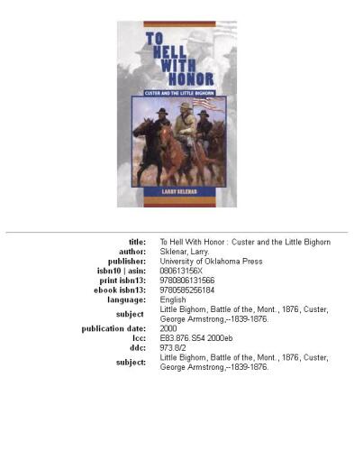 To hell with honor: Custer and the Little Bighorn