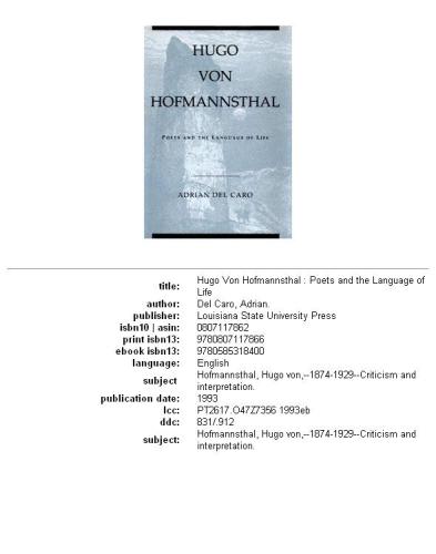 Hugo von Hofmannsthal: poets and the language of life