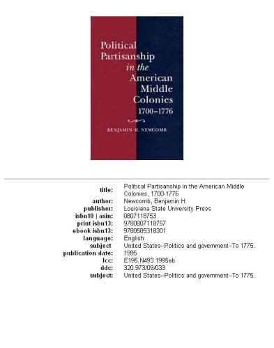 Political partisanship in the American middle colonies, 1700-1776