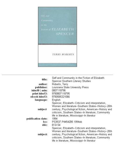 Self and community in the fiction of Elizabeth Spencer