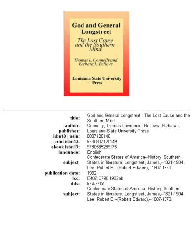 God and General Longstreet: The Lost Cause and the Southern Mind