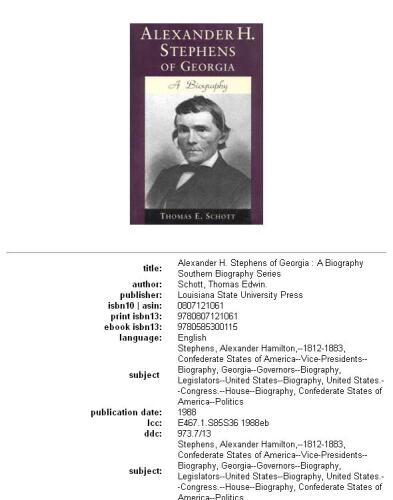 Alexander H. Stephens of Georgia: A Biography